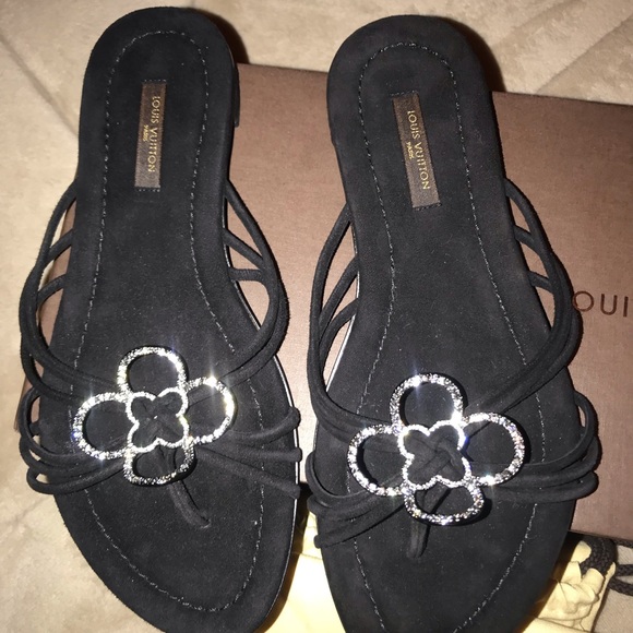 Women’s LV Black Suede Embellished Sandals - Picture 2 of 5